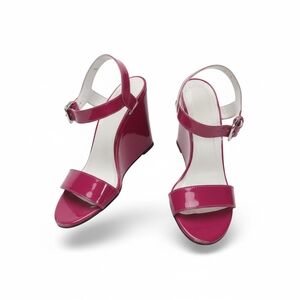 Stuart Weitzman Patent Pink Wedge Sandals Size 9